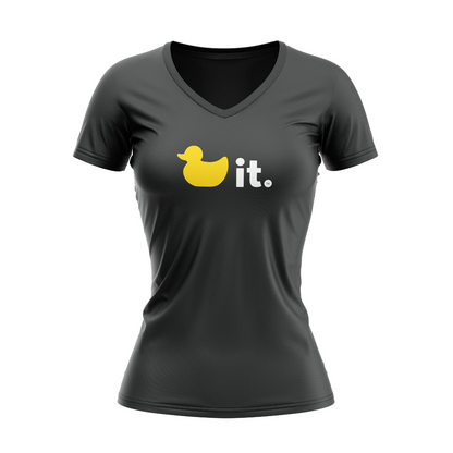 New! Women's Duck It Logo T-Shirt - V-Neck Black