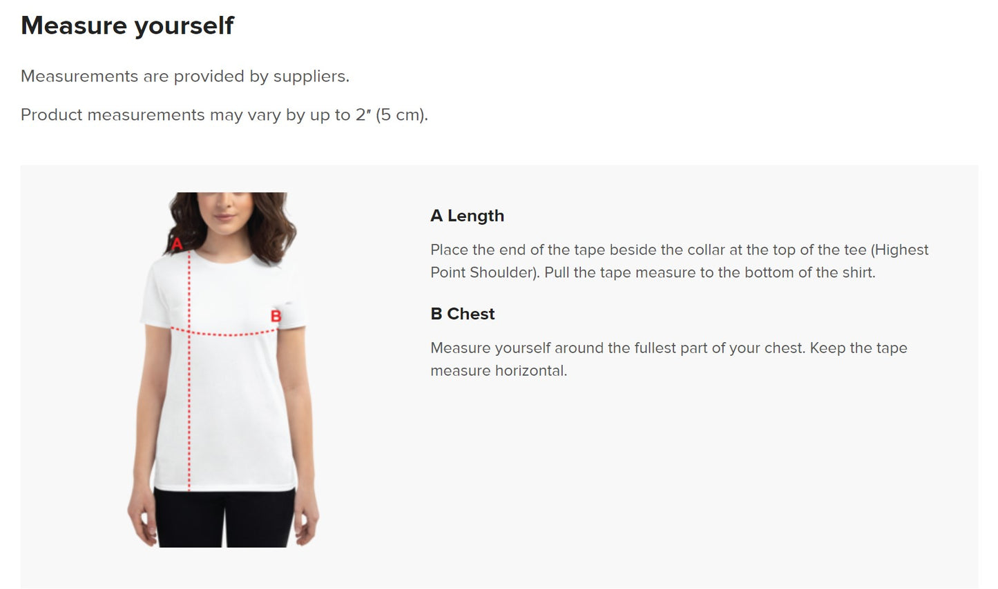 Women's duck it logo shirt measuring guide