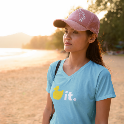 New! Women's Duck It Logo T-Shirt - V-Neck Turquoise