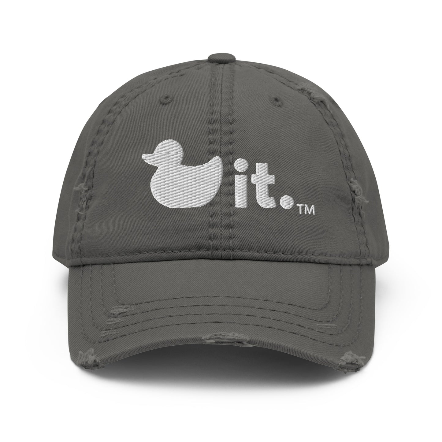 Distressed Gray 'Dad' Hat with White Duck It Logo