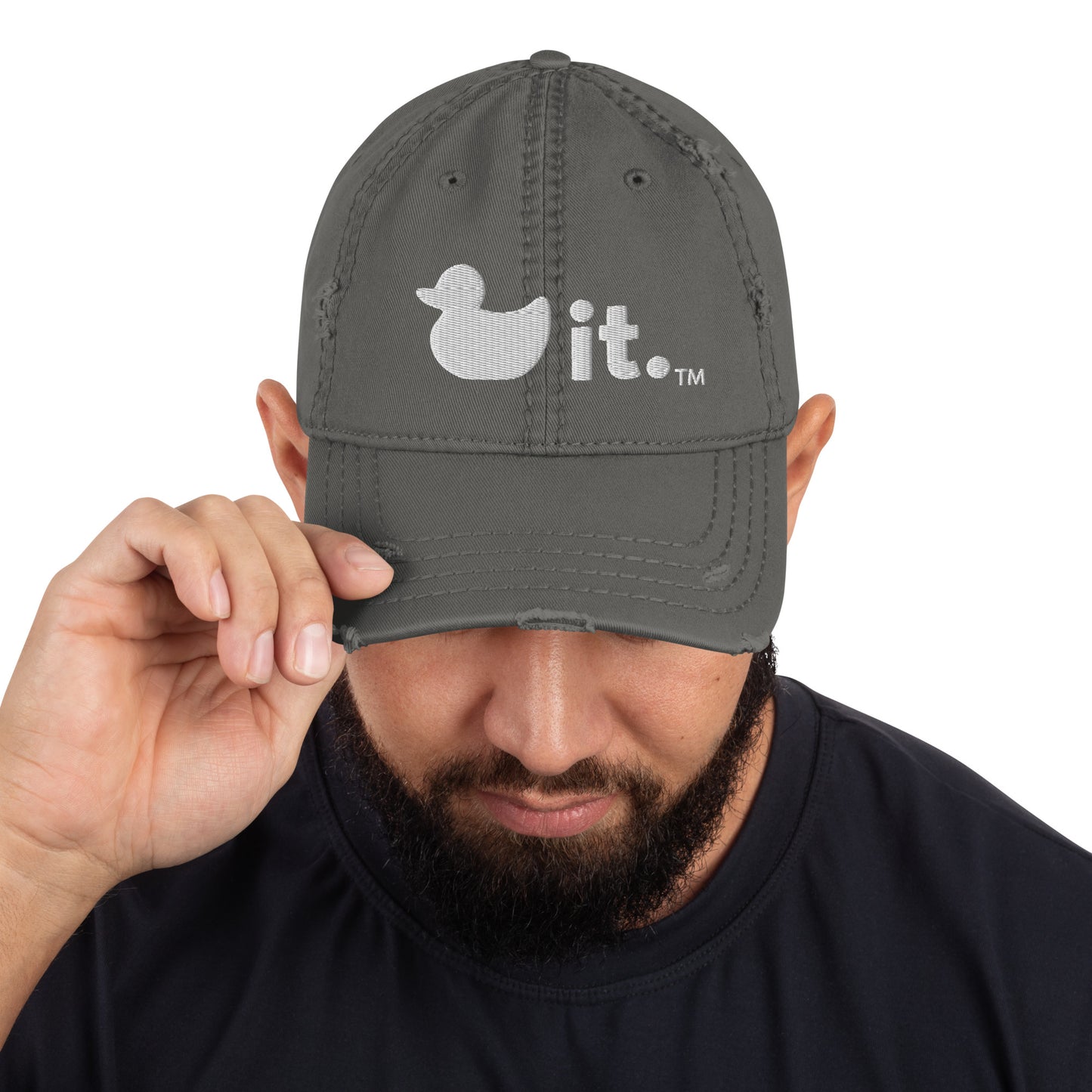 Distressed Gray 'Dad' Hat with White Duck It Logo