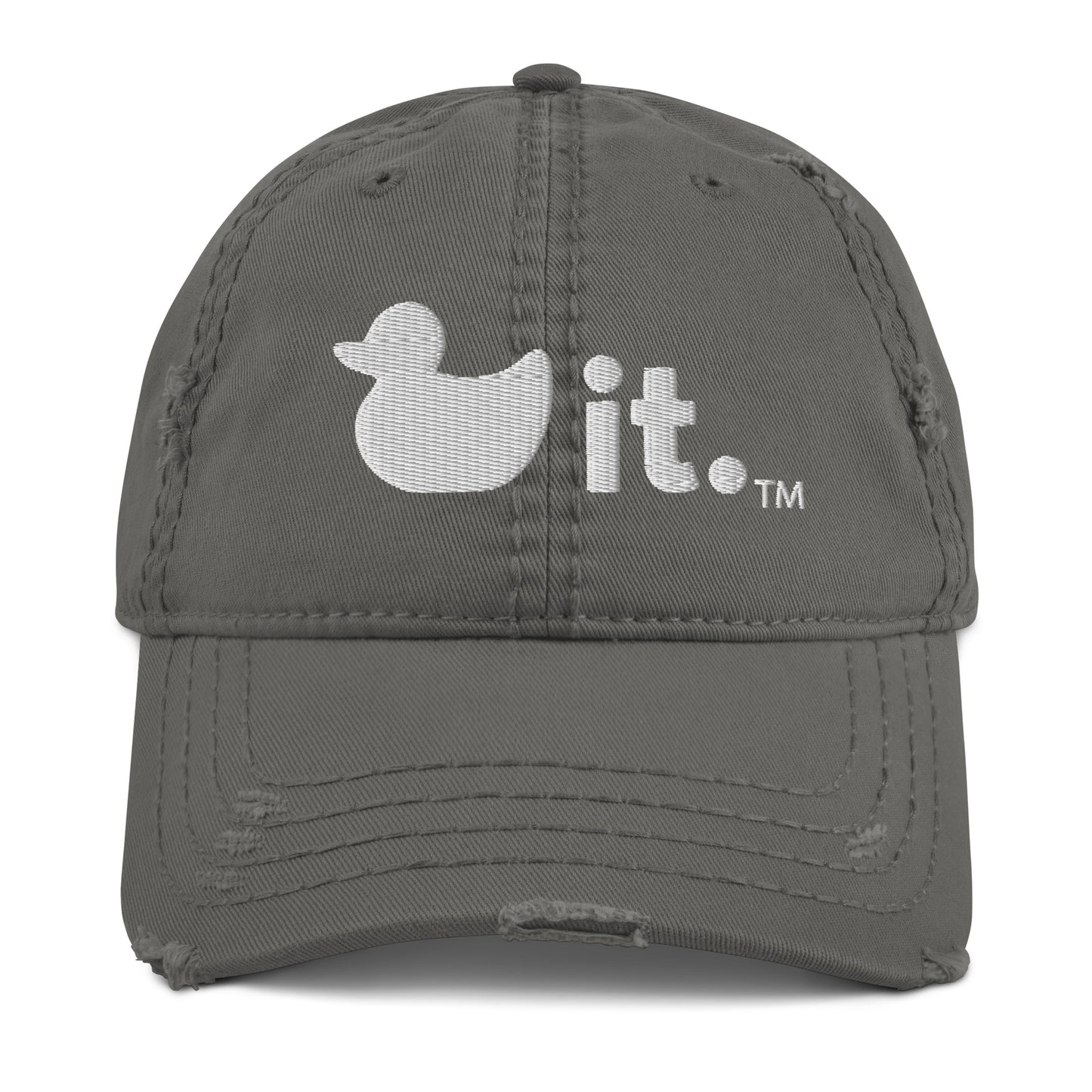 Distressed Gray 'Dad' Hat with White Duck It Logo