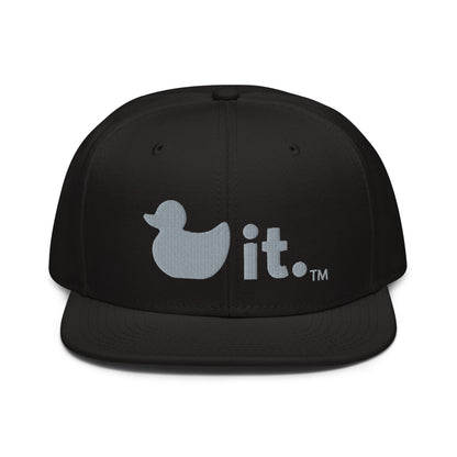 Duck it logo snapback flat bill hat black and gray