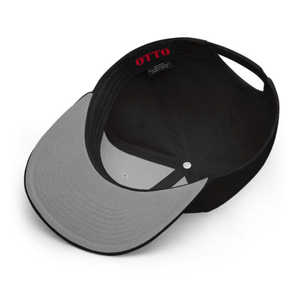 Duck it logo snapback flat bill hat black and gray inside view