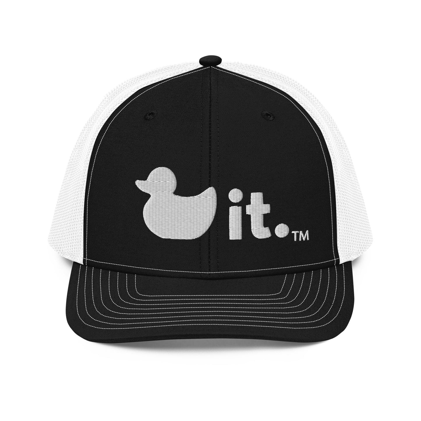 Duck it logo black and white trucker hat