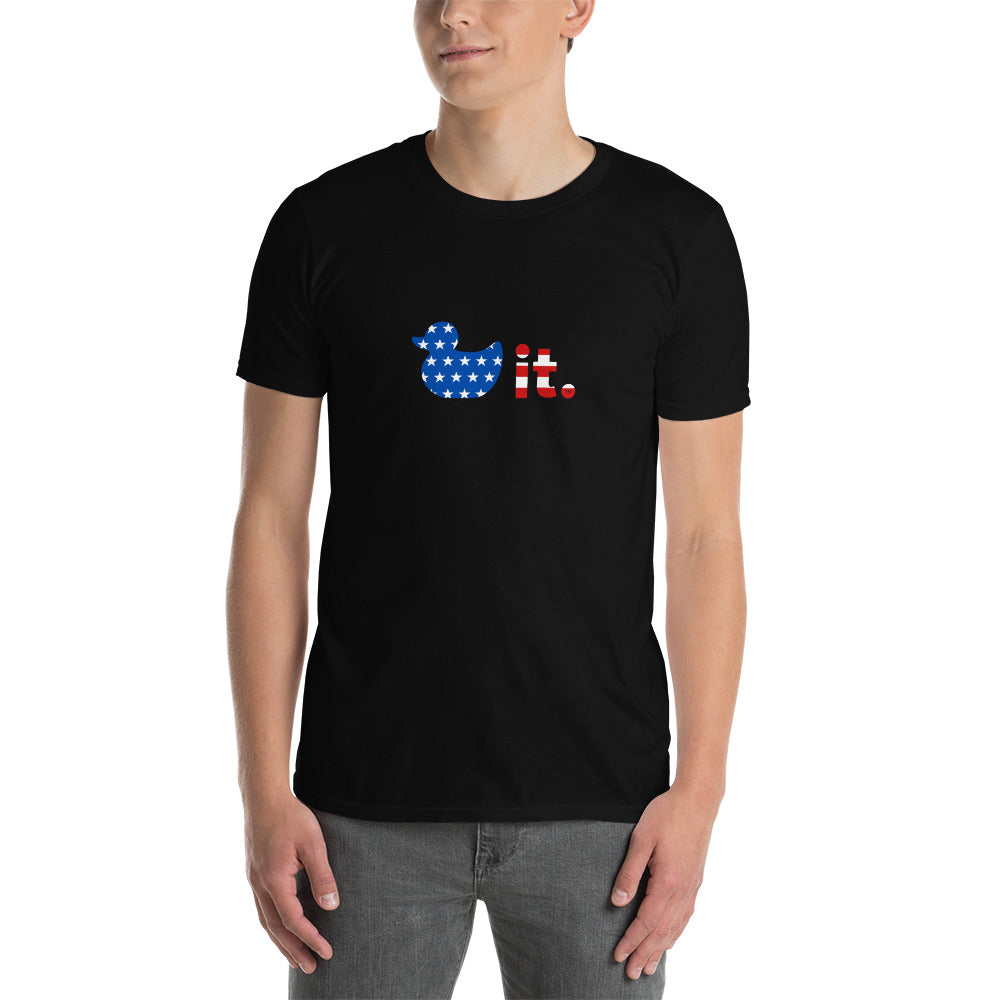 Duck it logo shirt stars and stripes male model 1