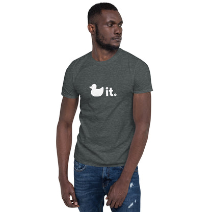 Duck it logo shirt heather gray male model 1