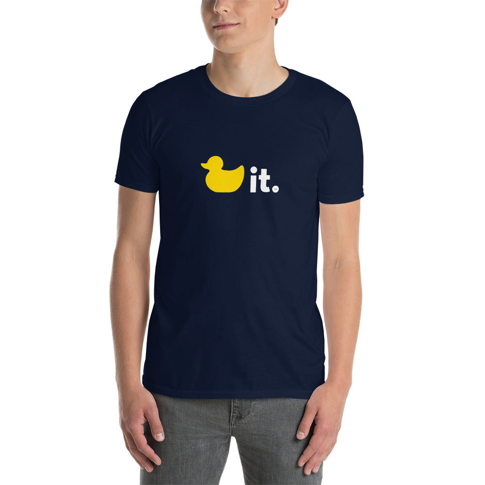 Duck it logo shirt navy blue male model 1