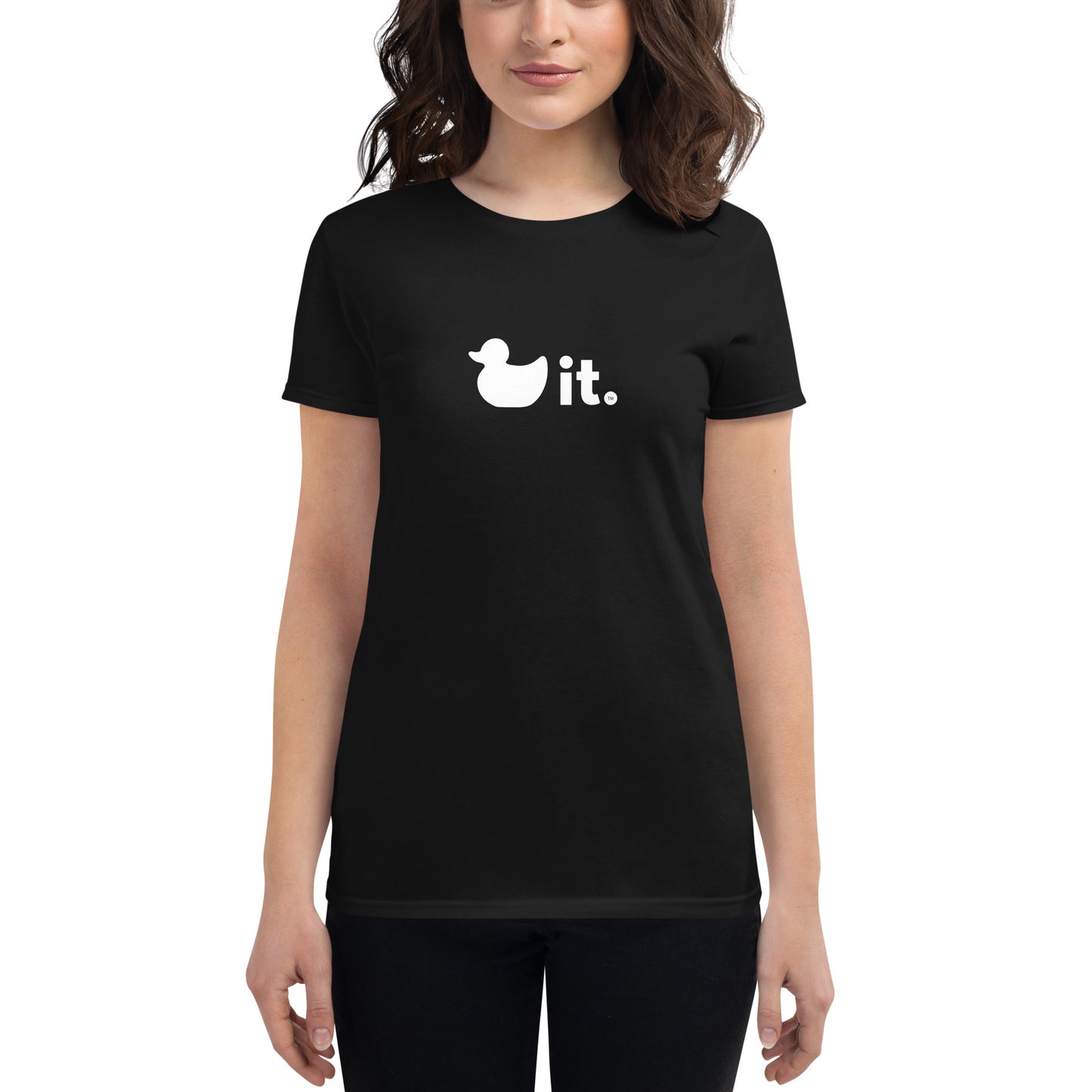 Black women's duck it logo shirt female model 2