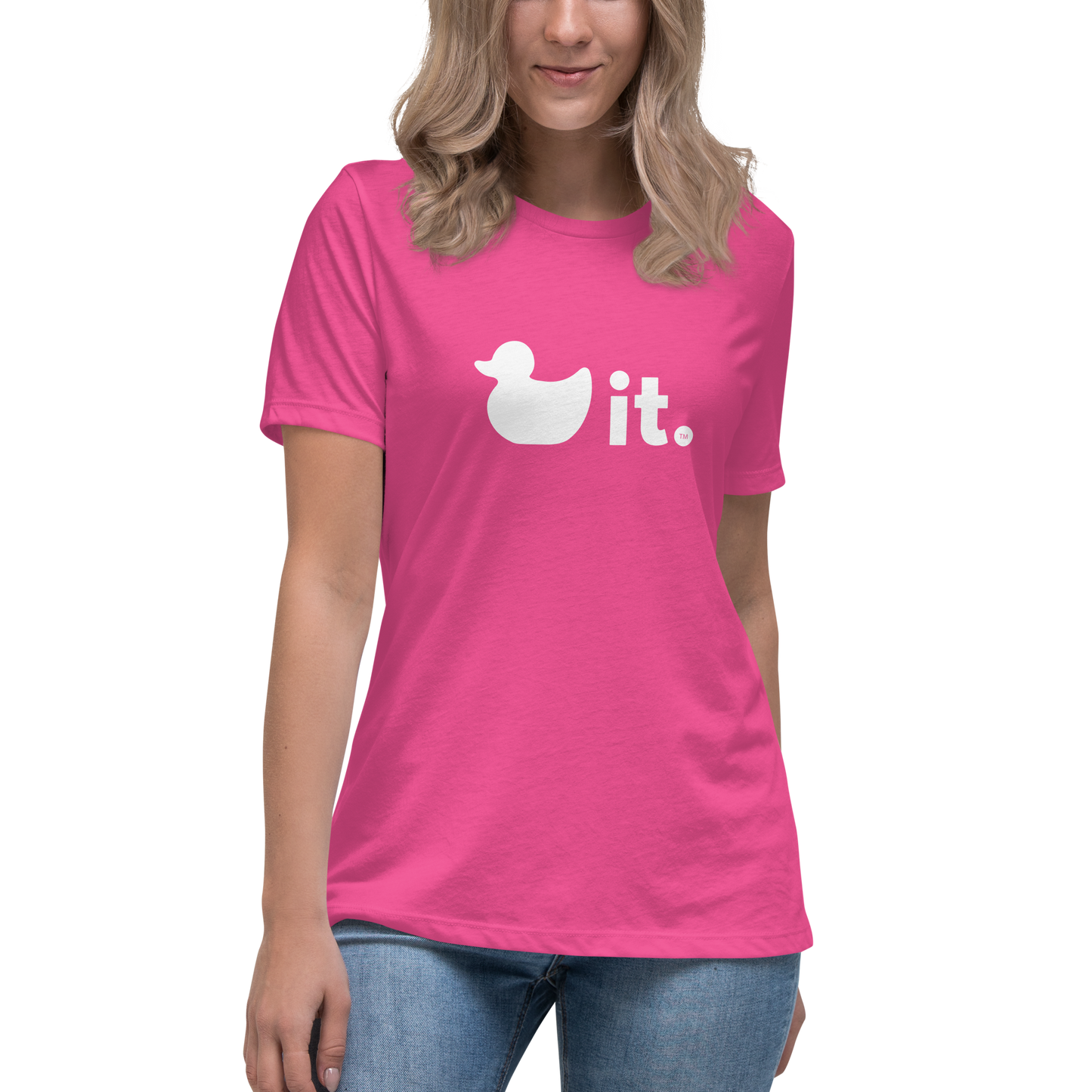 New! Women's Duck It Logo T-Shirt - Crew Neck Berry