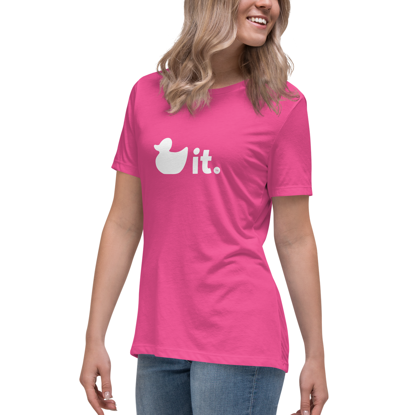 New! Women's Duck It Logo T-Shirt - Crew Neck Berry